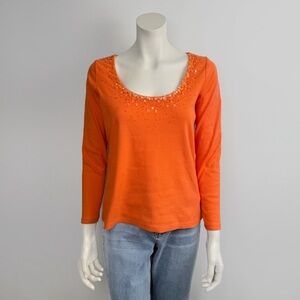 DG2 Diane Gilman Orange Beaded Women's Top Long Sleeve